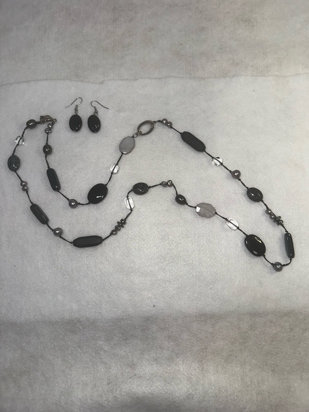 Silpada Retired 925 Sterling Silver Black Pearl Onyx Necklace Earrings Set